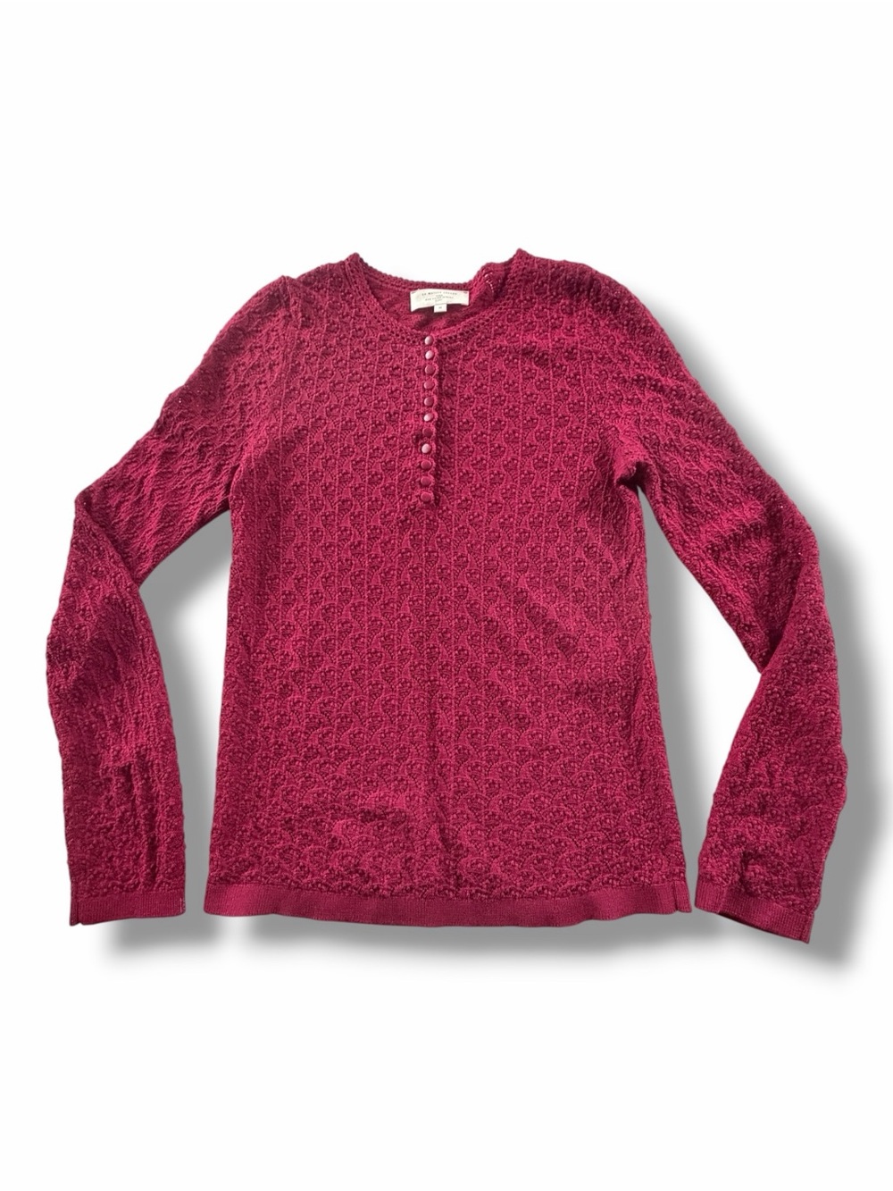 Sezane Alexa Jumper Sweater Size Medium Burgundy Merino Crochet - Picture 2 of 9